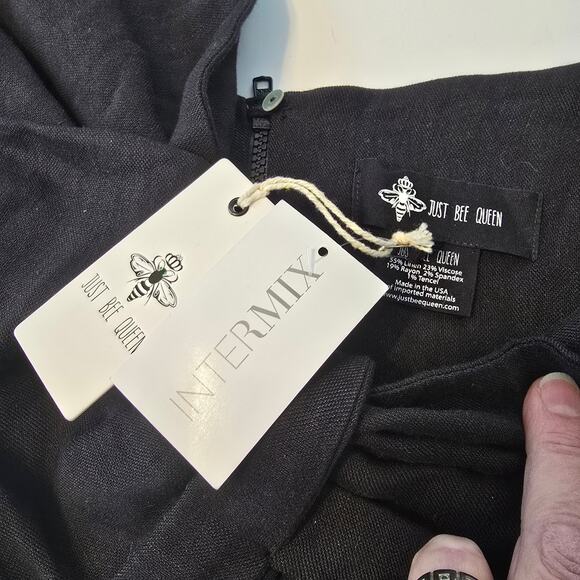 Just BEE Queen Luna One Shoulder Fringe Bandeau Crop Top Black Linen Blend L NWT - Picture 4 of 11